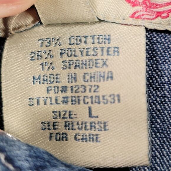 ☔️🔹️Vintage Paris Blues Denim Buttoned Jean Jacket w/Chest Pockets Large - Picture 10 of 11